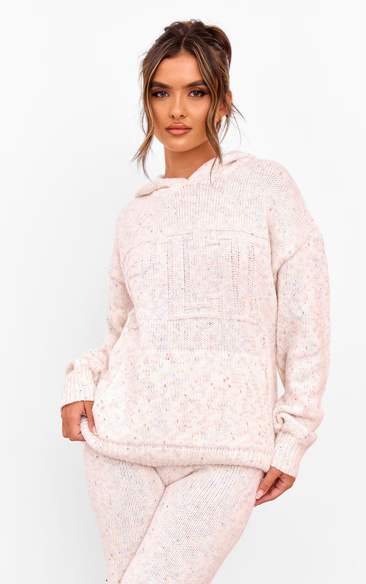 Cream Space Dye Oversized Knitted Hoodie | PrettyLittleThing UK