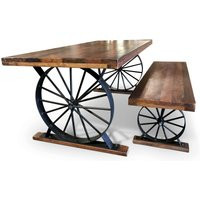 Iron Wagon Wheel Dining Table Set - Matching Bench Hardwood Top | Etsy (US)
