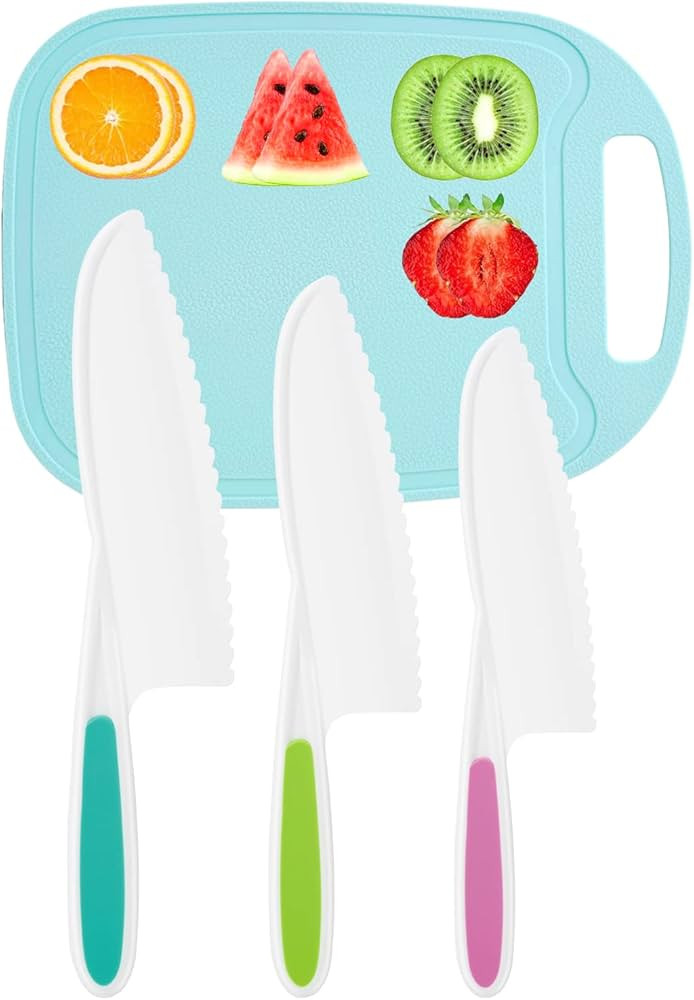 DIKAKO Kids Knife 3-Piece with Cutting Board - Toddler Knife Set Children's Cooking Nylon Knives ... | Amazon (US)