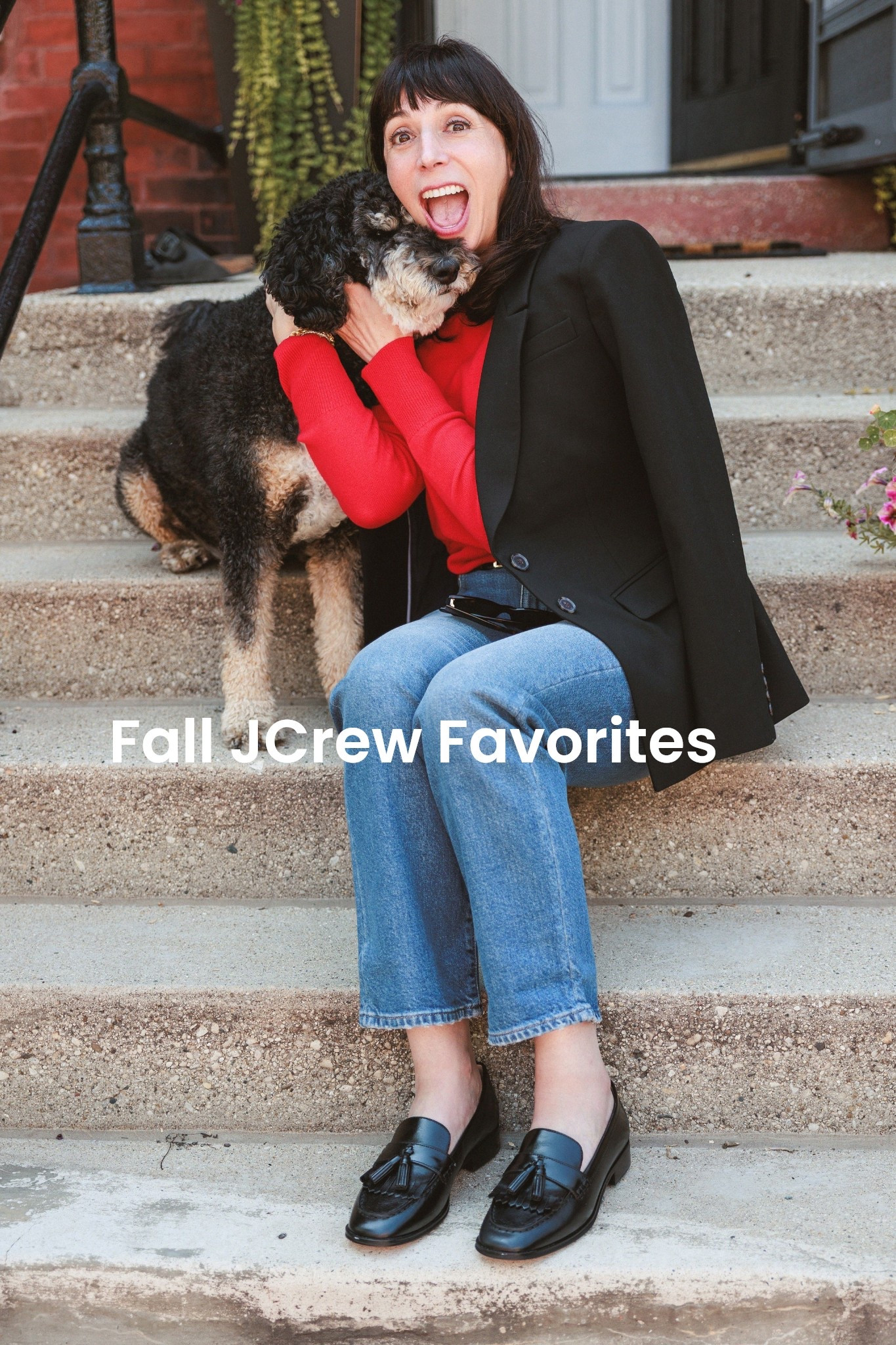 Henri was happy to join in on the fun. Wearing a cashmere sweater from Jcrew in my signature pop of red. ❤️ Styled with denim, loafers, a belt, and blazer. #injcrew #ad

#LTKSeasonal #LTKOver40