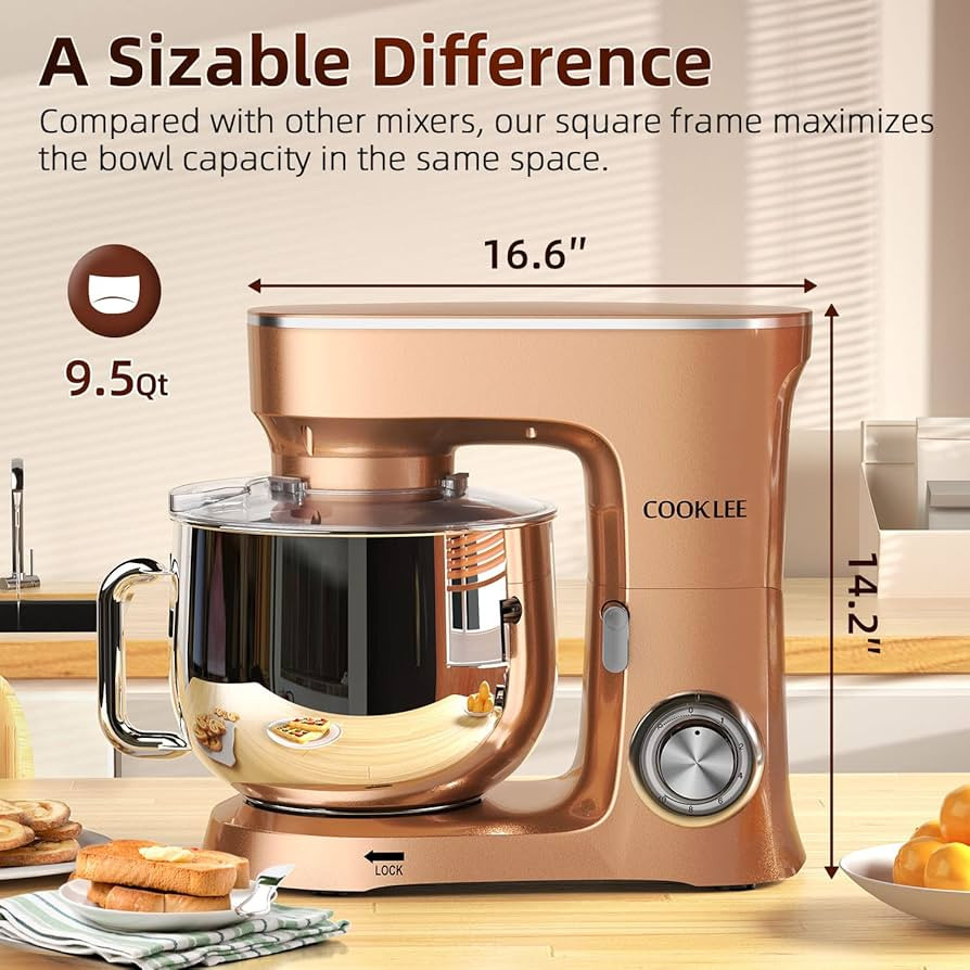 COOKLEE Stand Mixer, 9.5 Qt. 660W 10-Speed Electric Kitchen Mixer with Dishwasher-Safe Dough Hook... | Amazon (US)