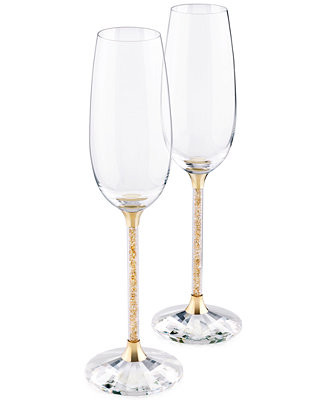 Swarovski Stemware, Set of 2 Crystalline Golden Shadow Toasting Flutes - Macy's | Macy's