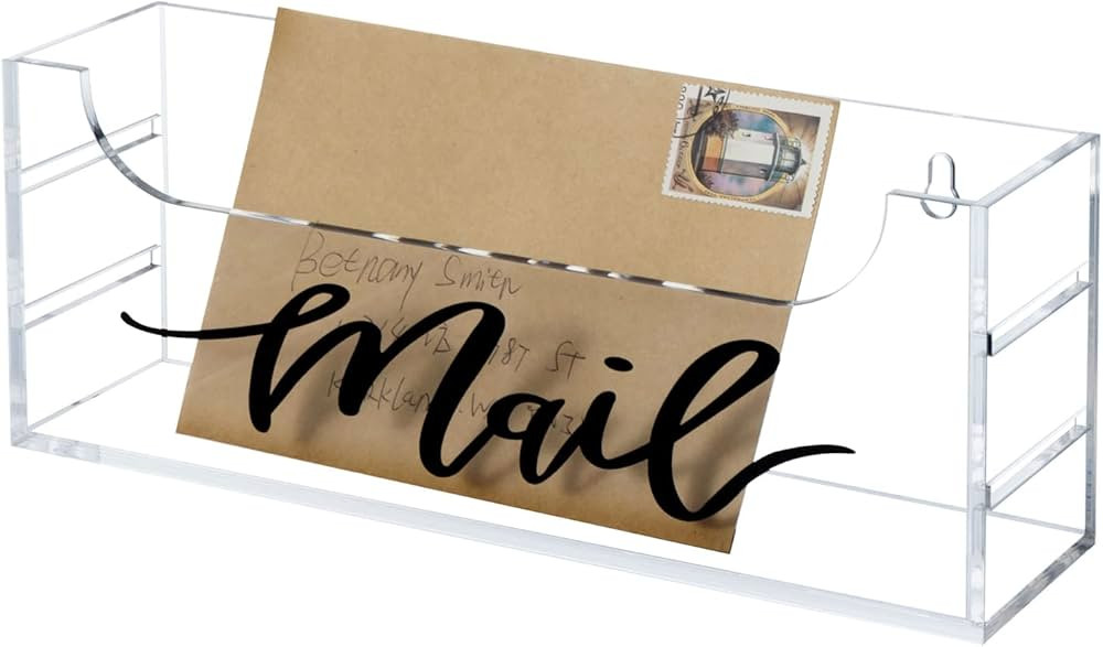 MyGift Premium Clear Acrylic Mail Holder with Decorative Black Cursive "Mail" Label, Modern Wall ... | Amazon (US)