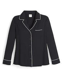 Cool Nights Long Sleeve Notch Collar Top Black | Soma Intimates