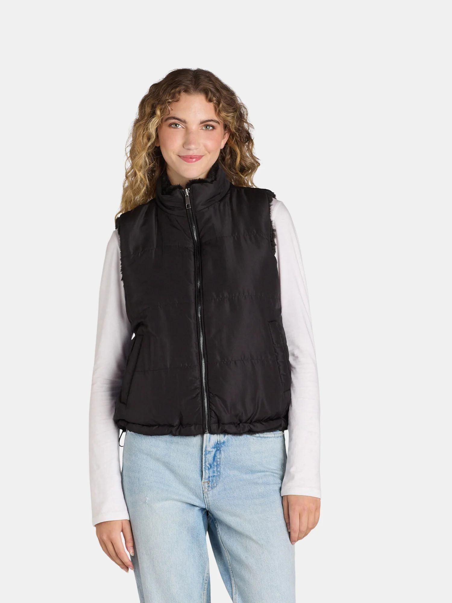 Time and Tru Women’s Faux Fur/Puffer Reversible Vest, Sizes XS-XL | Walmart (US)