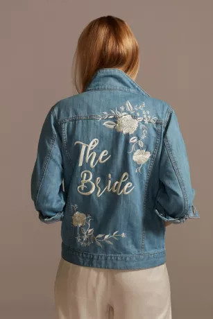 Embroidered Bride Jean Jacket with Flowers | Davids Bridal