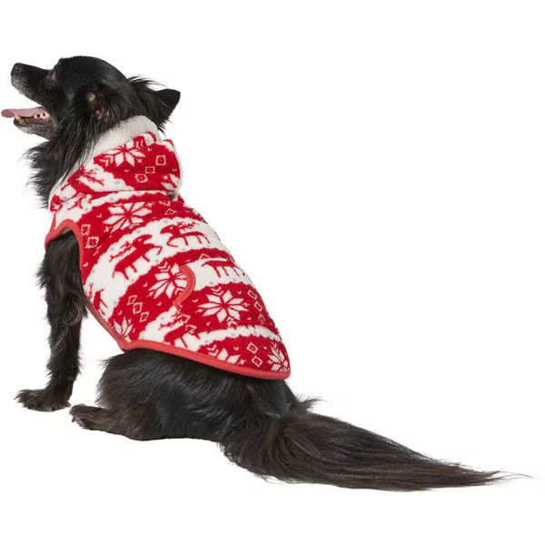 Frisco Fair Isle Fleece Lined Dog & Cat Hoodie, Red, Large | Chewy.com