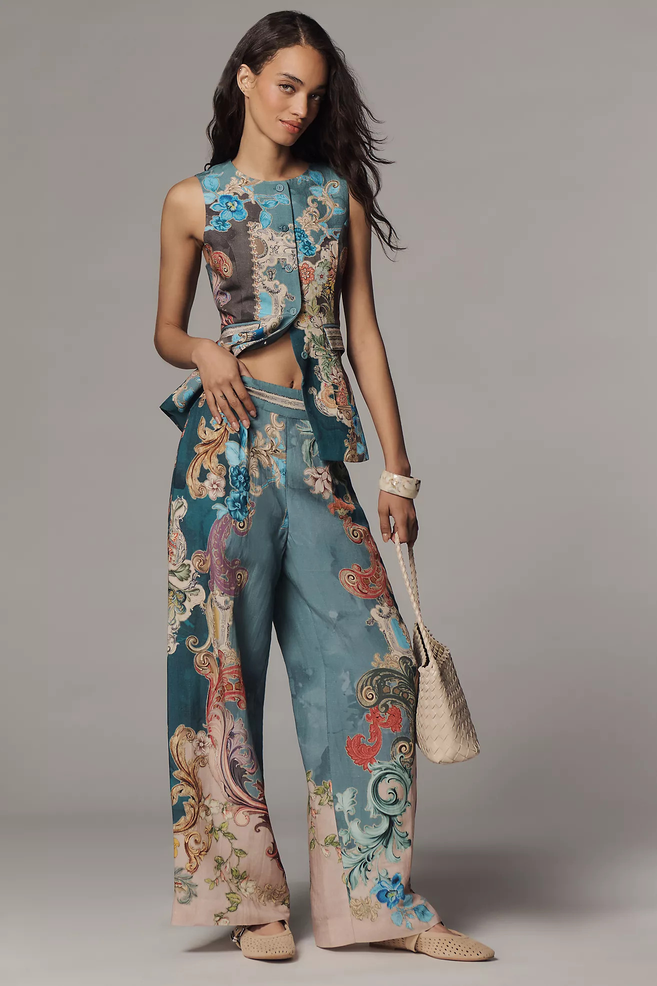 Ranna Gill Linen Blend Printed Pull-On Pants | Anthropologie (US)