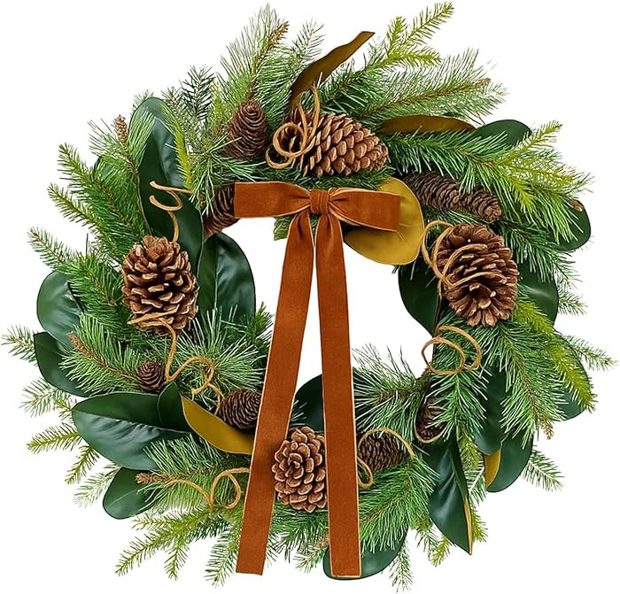 Giegxin 20 Inch Christmas Magnolia Wreath for Front Door Vintage Rustic Greenery Artificial Wreat... | Amazon (US)