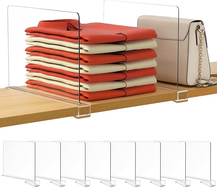 HBlife 8 Pack Clear Shelf Dividers, Vertical Purse Organizer for Closet Perfect for Sweater, Shir... | Amazon (US)
