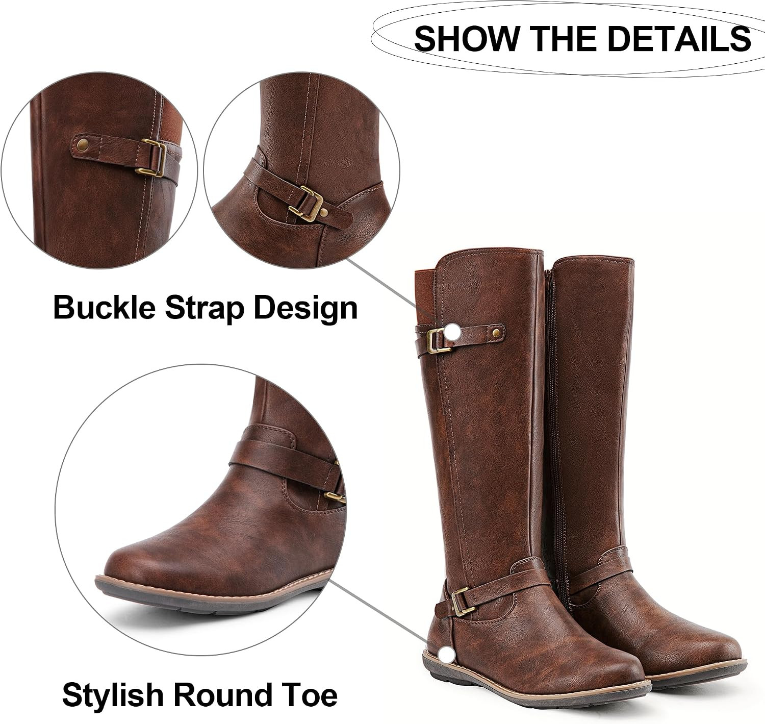 Women's Knee High Boots, Flat Riding Boots with Side Zipper | Amazon (US)