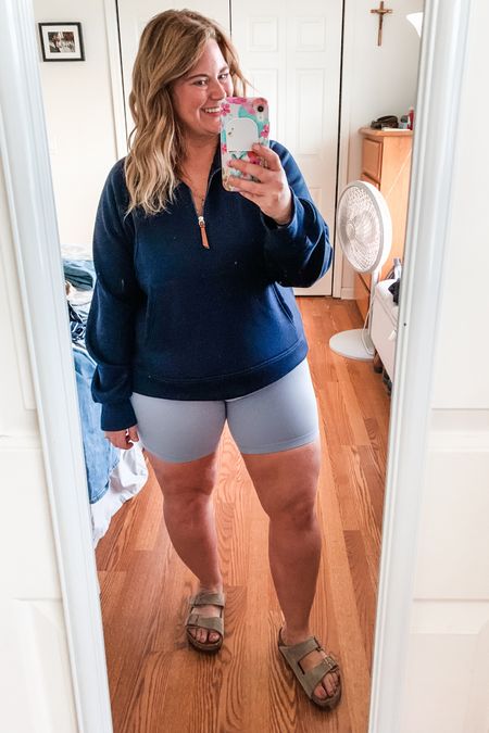 A comfy summer look! Blue biker shorts are from Colorfulkoala and my quarter
Zip is from Amazon but looks more expensive!

#LTKMidsize #LTKActive #LTKFindsUnder50