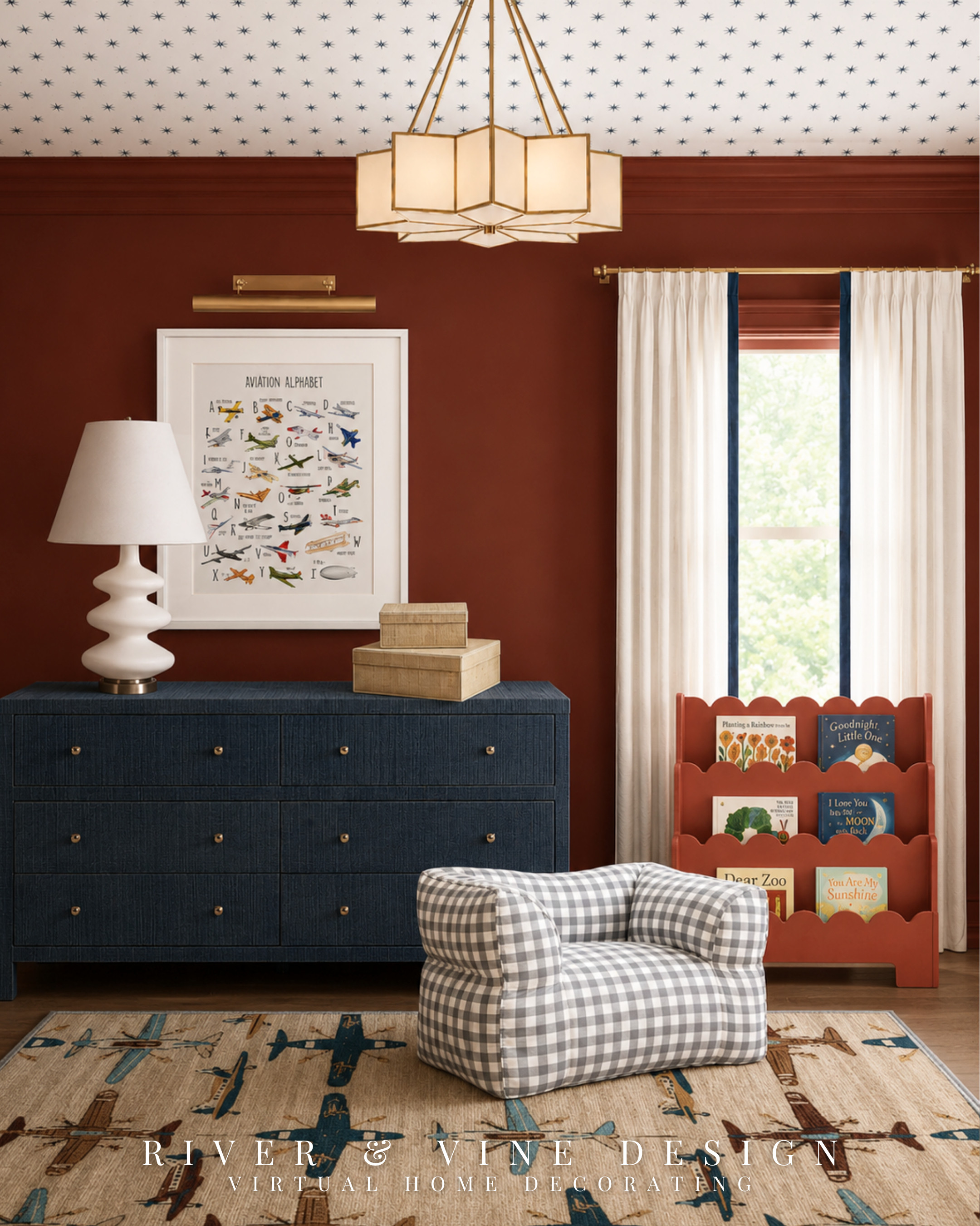 That empty wall in a kids’ room can become the part of the space they use most.

A wide navy dresser handles the practical storage, while the child-sized gingham chair and front-facing bookcase create an easy reading spot beside the window. The secret is mixing furniture at their scale with more substantial pieces that keep the room from feeling temporary.

The rust bookcase repeats the color of the beds on the opposite wall, and the aviation print and airplane rug carry the room’s story across the space without overwhelming it. Every piece has a purpose, but it still feels warm, collected, and fun.

Which would your child use more—the reading chair or the book display?

kids reading corner, aviation kids bedroom, navy kids room dresser, gingham kids chair, front facing bookcase, traditional playroom furniture, airplane bedroom rug, rust and navy kids room

I may receive a commission from purchases made through my links.
 

 #LTKHome #LTKKids
