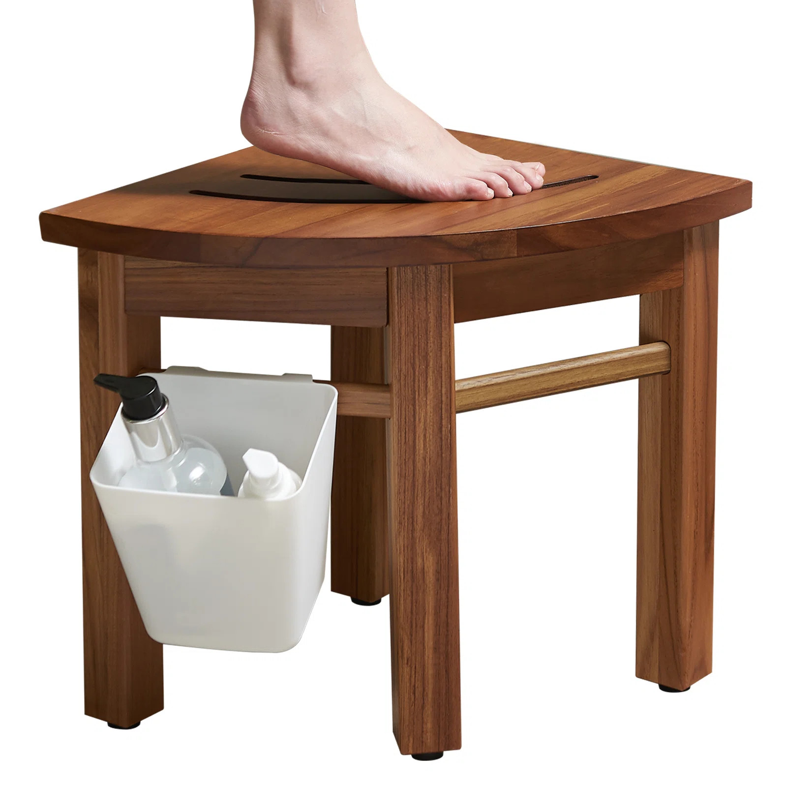 Ebern Designs 12'' Teak Shower Stool For Shaving Legs, Corner Shower Stool For Inside Shower, Wat... | Wayfair North America