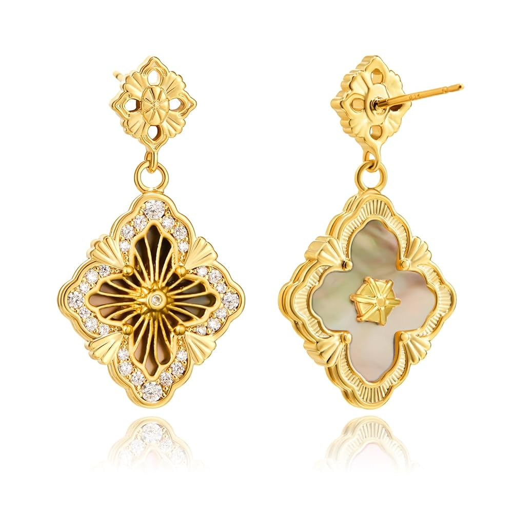 Cicy Bell Four Leaf Clover Dangle Earrings for Women Lucky 18k Gold Plated Cubic Zirconia Trendy ... | Amazon (US)