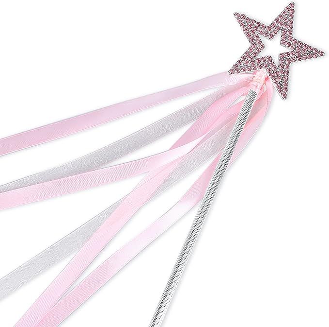 Amazon.com: Lovelyshop Pink Crystal Metal Star Fairy Wand with Ribbon for Girls Halloween Decorat... | Amazon (US)