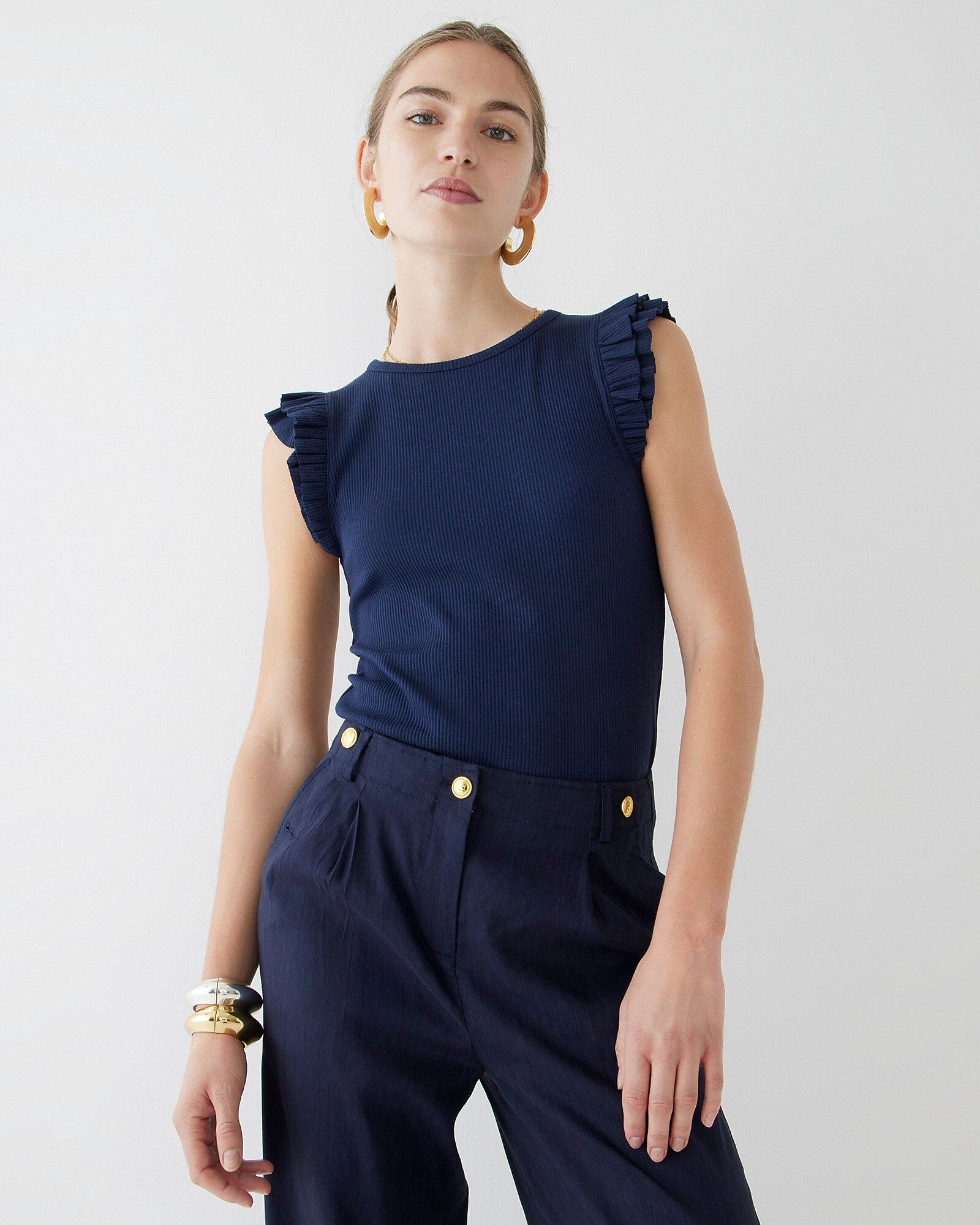 Vintage rib ruffle-sleeve shirt | J. Crew US