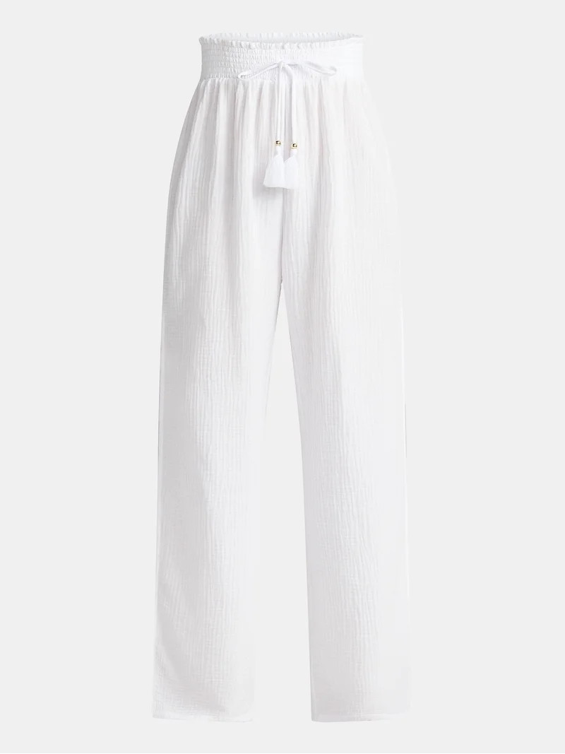 Time and Tru Women's Cotton Coverup Pants with Side Slits, Sizes XS-XL | Walmart (US)