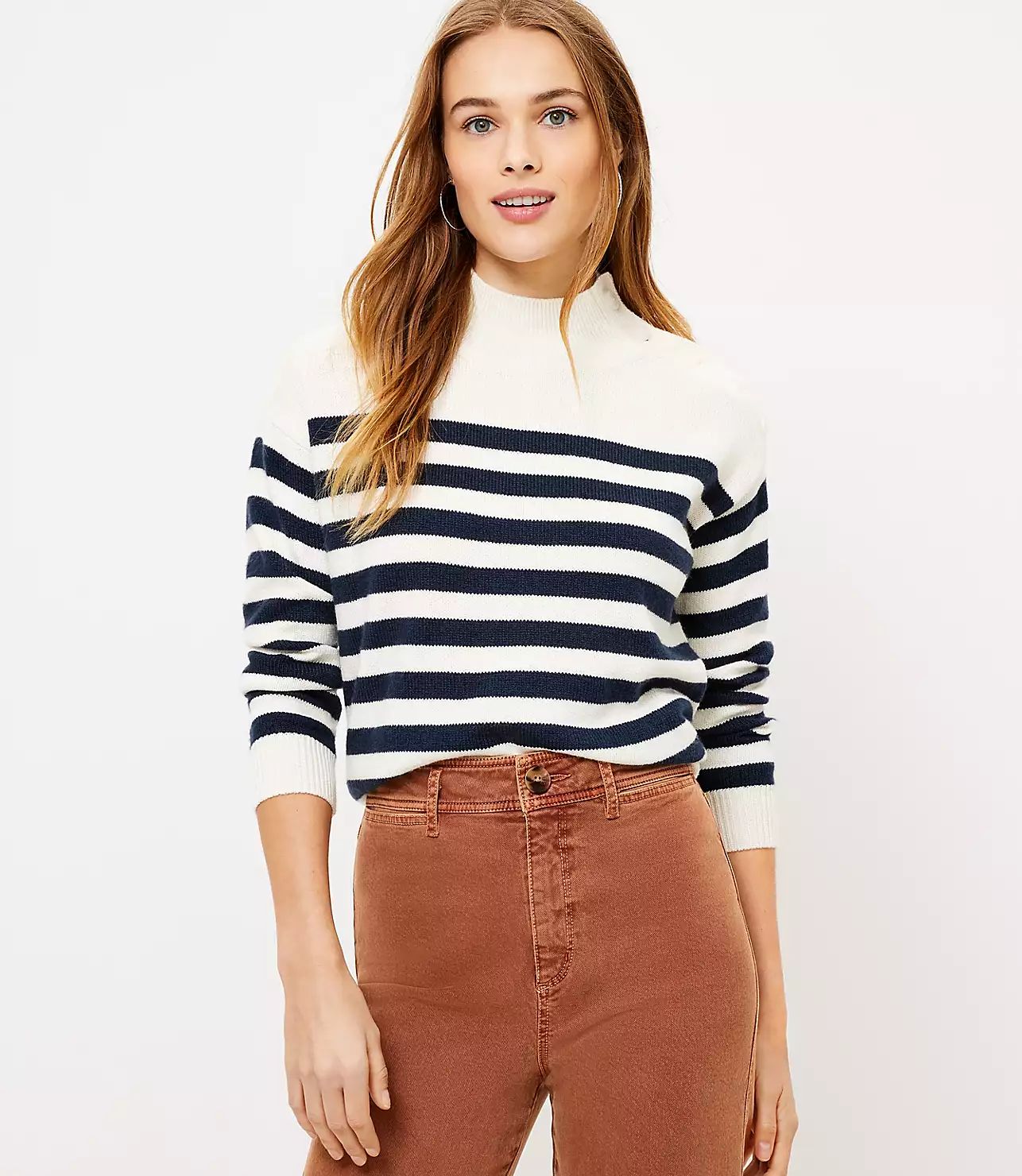 Striped Shoulder Button Sweater | LOFT