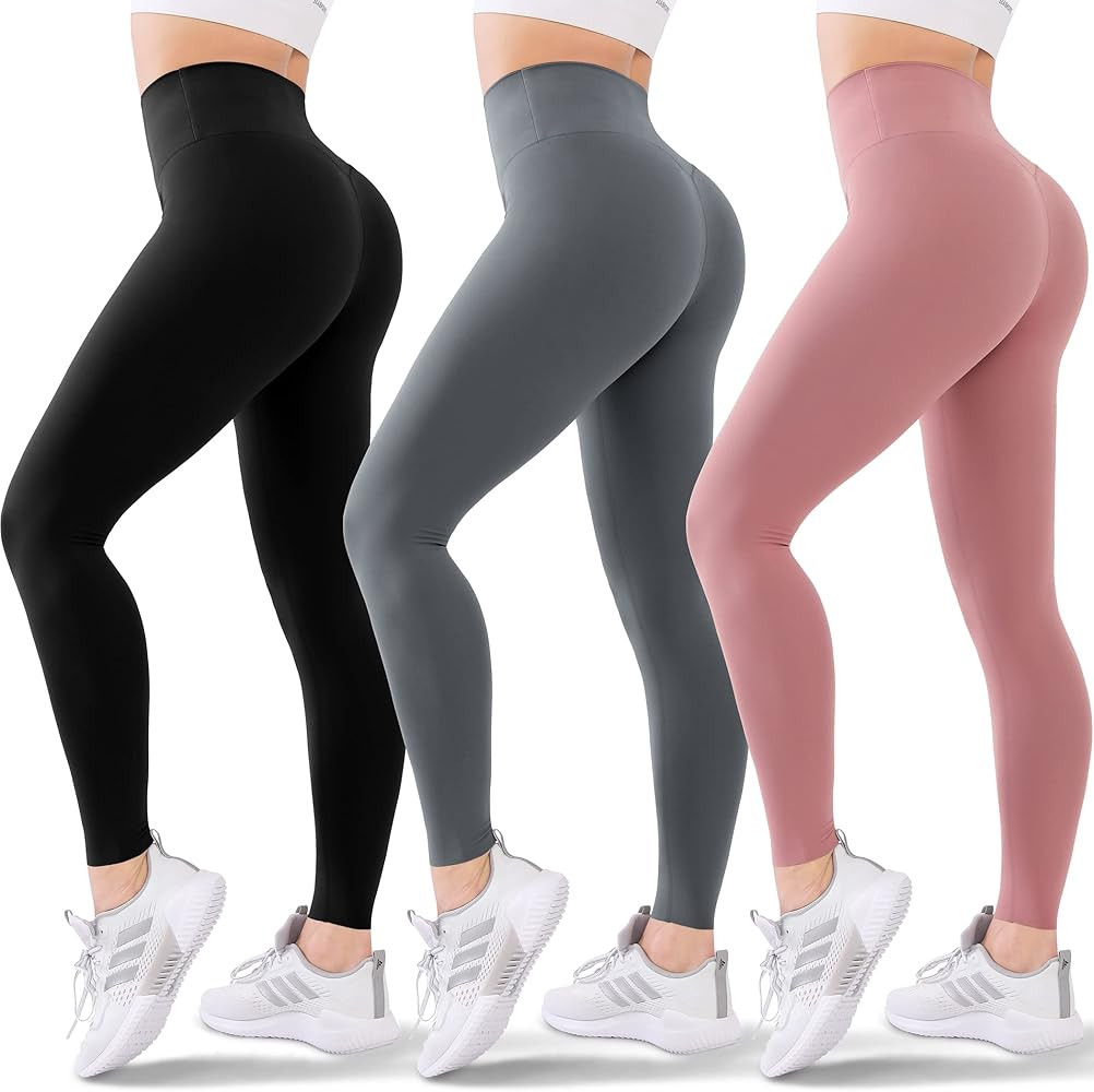 Blisset 3 Pack High Waisted Leggings for Women-Soft Athletic Tummy Control Pants for Running Yoga... | Amazon (US)