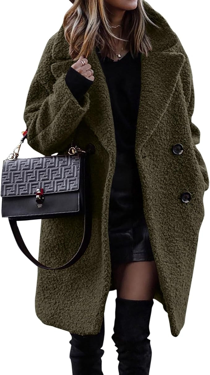 BTFBM Women's 2023 Winter Faux Fur Coats Long Sleeve Lapel Fuzzy Fleece Outerwear Button Down She... | Amazon (US)