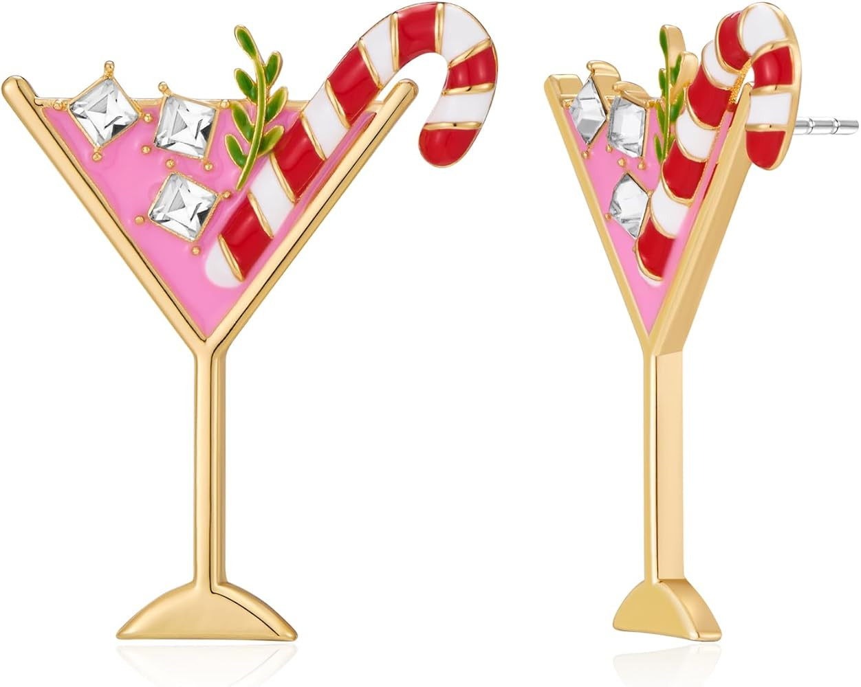 Cute Christmas Earrings for Women Holiday Martini Glass Dangle Earrings Colorful Candy Cane Cheer... | Amazon (US)