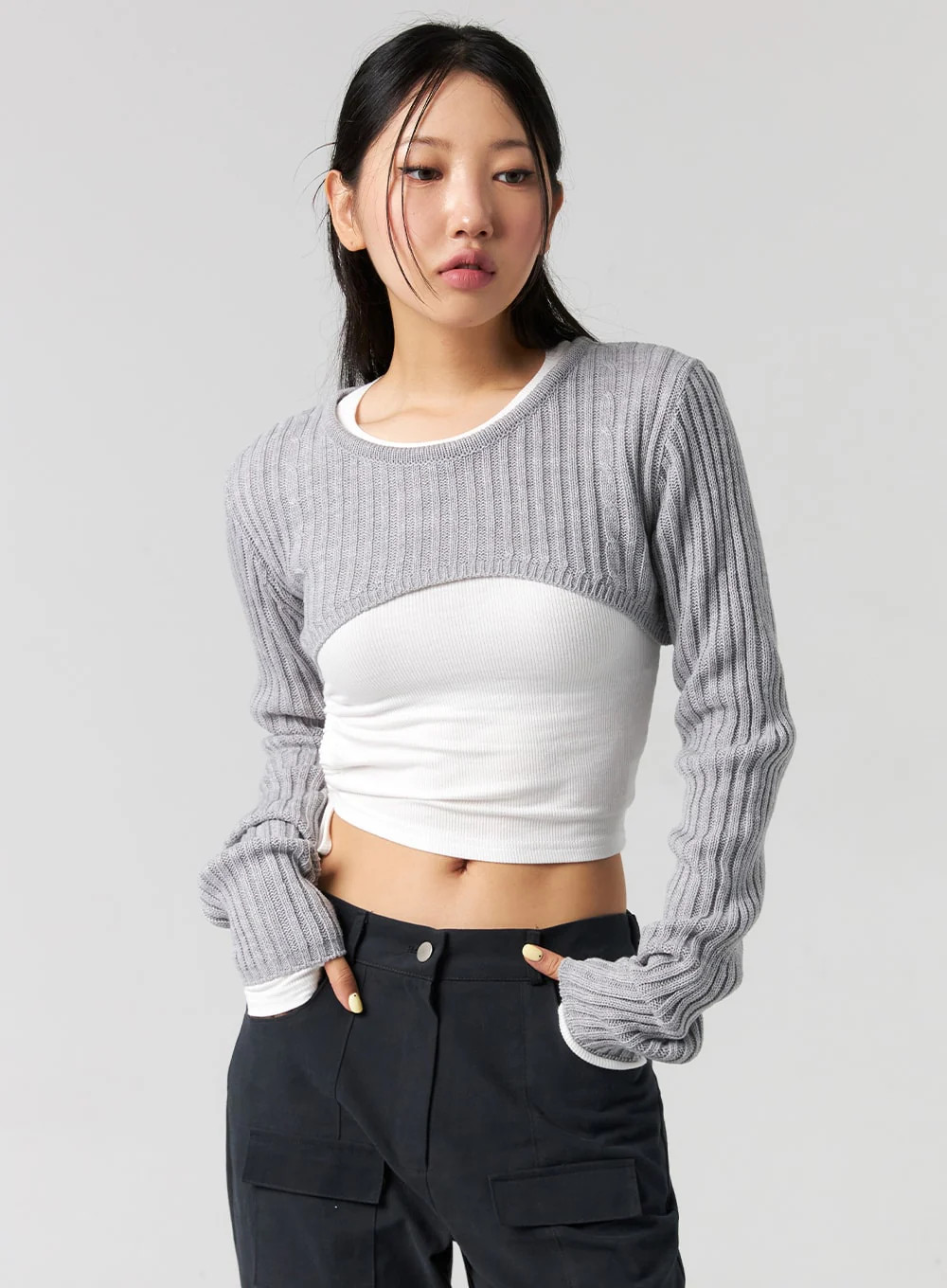 Slim-Fit Crop Sweater CG325Gray / S/M | Lewkin