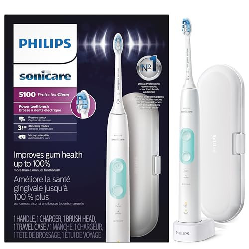 Philips Sonicare ProtectiveClean 5100 Rechargeable Electric Toothbrush, with Pressure Sensor, 3 Cleaning Modes, SmarTimer and QuadPacer, 14-Day Battery Life, Travel Case, White, Model HX6857/11 | Amazon (US)