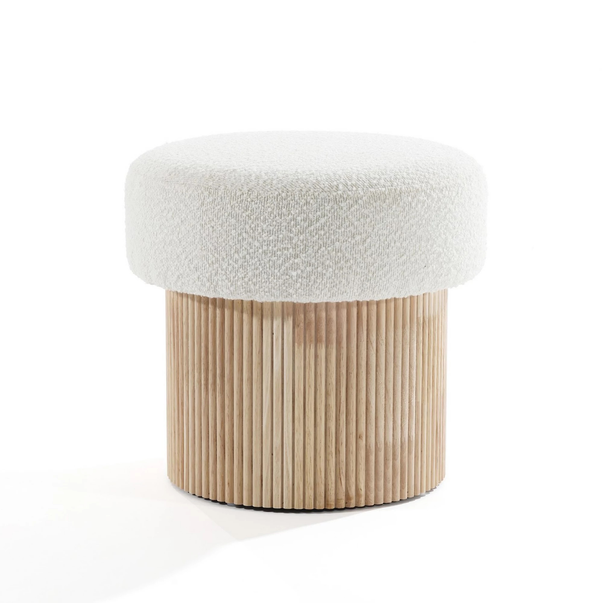 LuxenHome Modern Upholstered Ivory Footstool with Storage and Wood Fluted Base | Kohl's