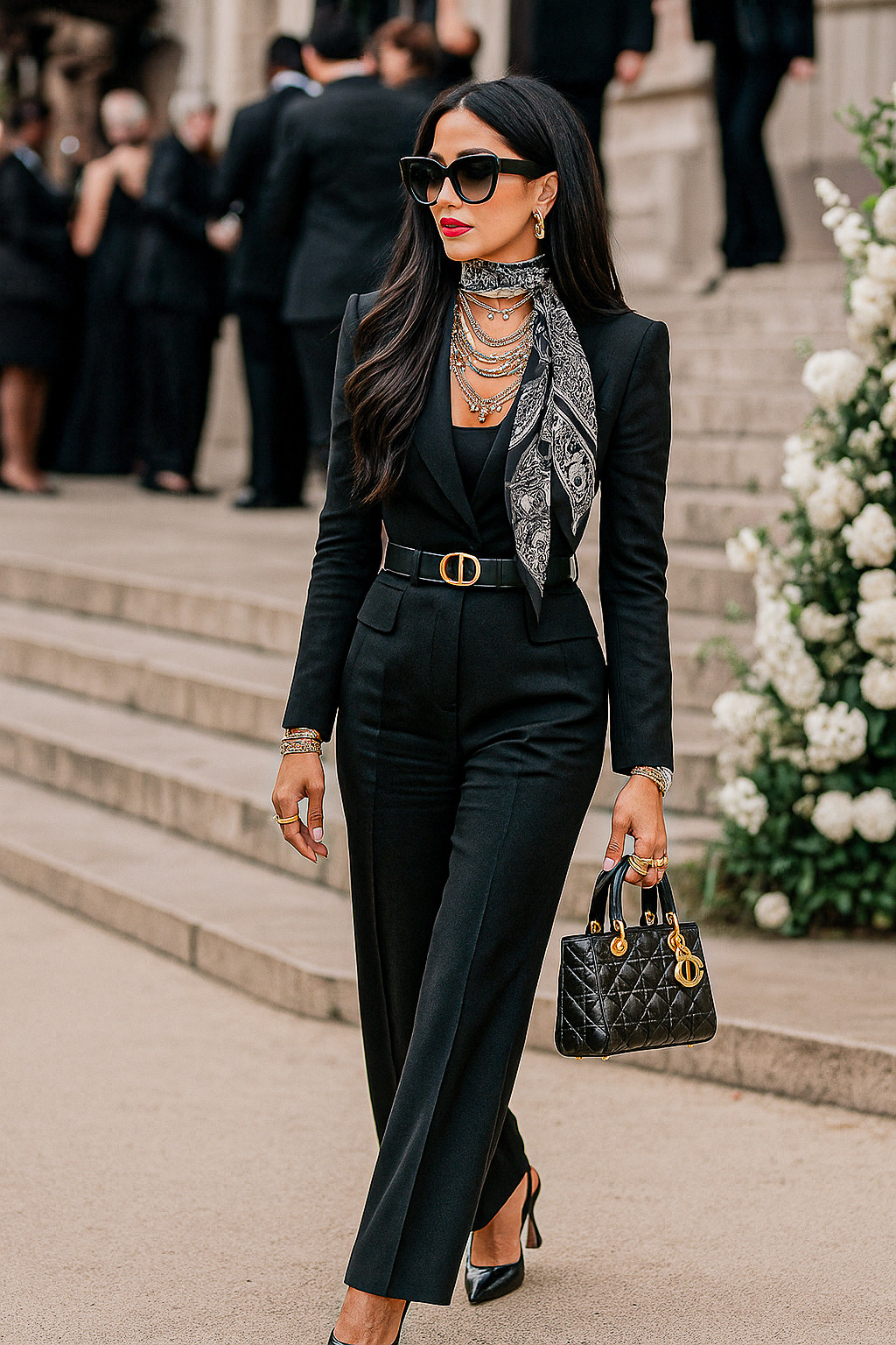 Black Tie Event Black Womans Suit  
Black suit styling ideas that will make you feel like you own the room 

The secret to elevating a classic black suit? It's all in the details! Here's how I transformed this timeless piece into something truly special:
🔥 The scarf trick: Style a silk scarf as a neck tie for that effortless French girl sophistication - instant conversation starter!
💫 Layer your gold: Multiple delicate necklaces create depth and interest against the clean lines of a blazer
✨ The belt game: A statement designer belt (hello Dior CD belt!) cinches everything perfectly and adds that luxury touch
👑 Accessory coordination: Let your handbag, shoes, and belt work together - this Lady Dior bag pulls the whole look together
The beauty of a well-tailored black suit? You can dress it up for galas, down for dinner, or sideways for brunch (okay maybe not sideways 😂). But seriously, this is why I call it the ultimate investment piece!
Sometimes the most powerful statement is simply knowing you look absolutely incredible. Who else believes black suits are pure magic?
Drop a 🖤 if you're inspired to style yours differently!
#blacksuitstyle #powerdressing #dior #investmentpieces #timelessfashion #LTKITBAG #styleinspo 

 

#LTKStyleTip #LTKItBag #LTKBeauty