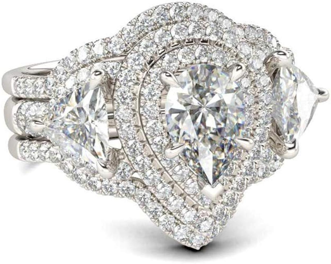 Jeulia Double Halo Oval Engagement Ring Sterling Silver Cubic Zirconia Engagement Ring Set Simula... | Amazon (US)