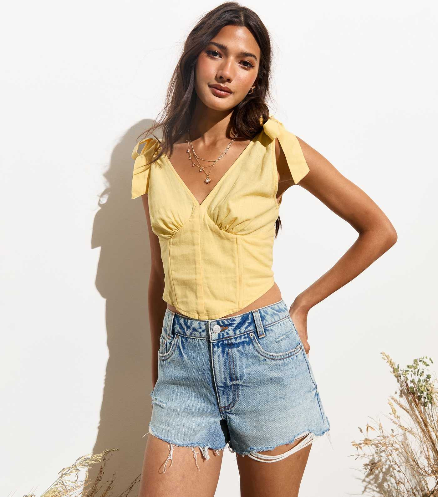 Pale Yellow Tie Shoulder Corset Top | New Look | New Look (UK)