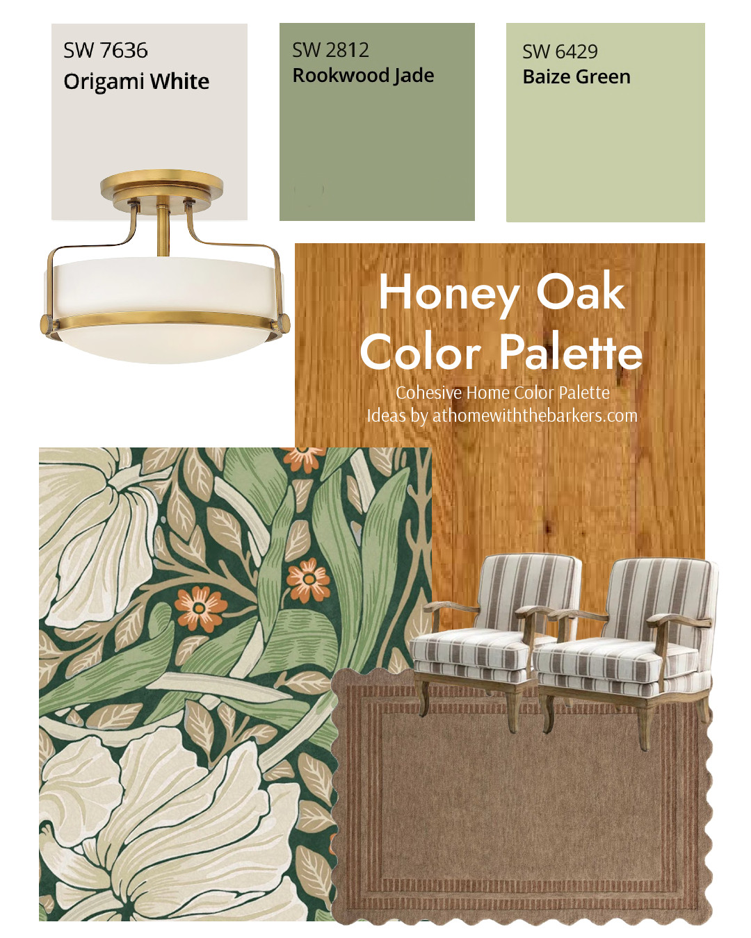 SW origami White, Rookwood Jade, Baize Green Honey oak paint color palette, DIY home decorating 

 #LTKHome #LTKSaleAlert