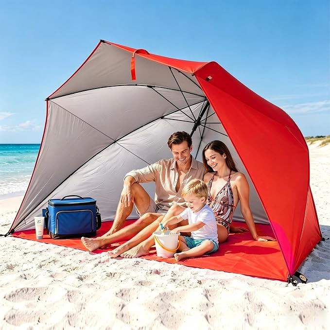 HOMEDEMO 9.5FT Oversized Beach Umbrella Shelter with Patented Side Panels, 3-in-1 Canopy Umbrella... | Amazon (US)