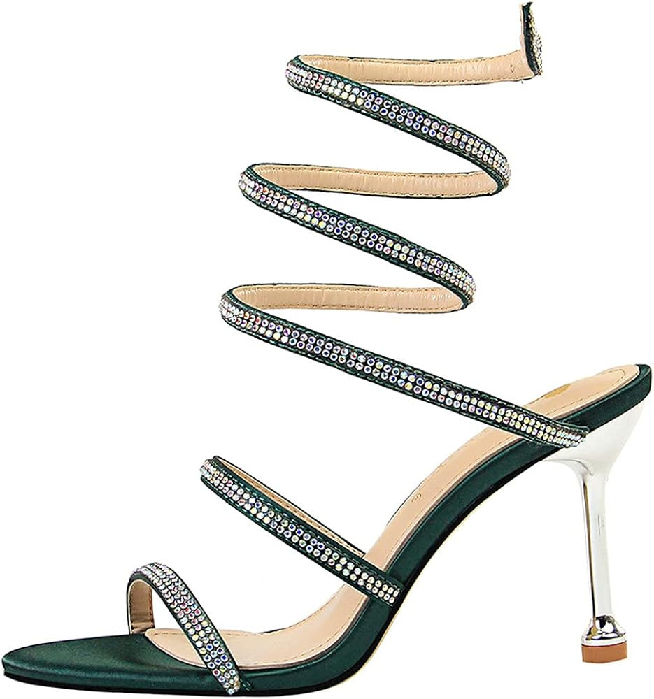 MissHeel Wrap Up Rhinestone Strappy High Heels Sandals 3inch/8cm | Amazon (US)