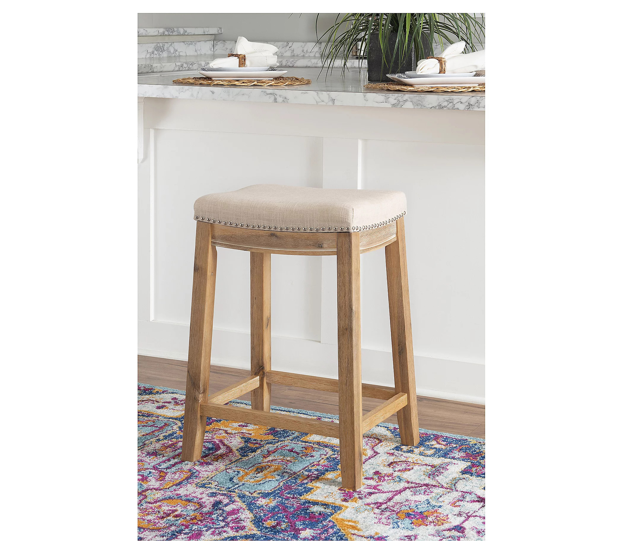 Linon Home 26.25 "Brenner Acacia Counter Stool Fabric Seat | QVC