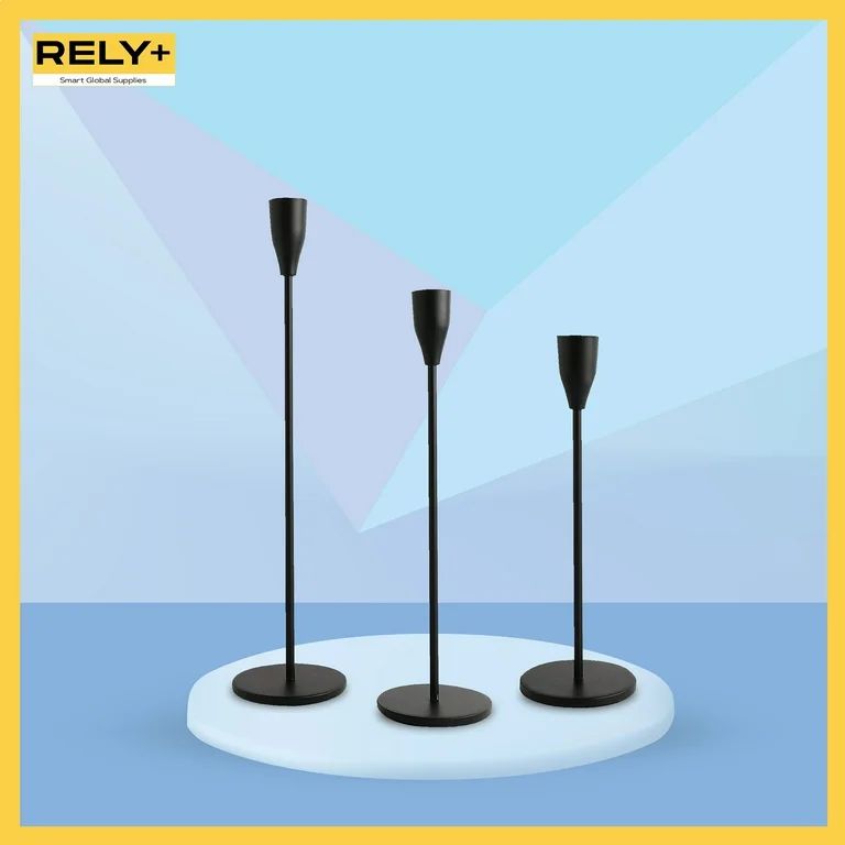 Rely+ Candlestick Holders, Set of 3 Metal Taper Candle Holders for home decor Black Matte | Walmart (US)