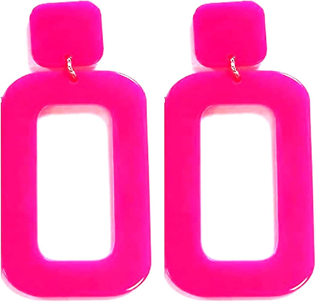 Vintage Minimalist Multicolor Acrylic Geometric Square Hollow Drop Dangle Neon Earrings Retro 80s... | Amazon (US)