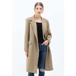 Single-Breasted Pocket Longline Coat in Tan | Chicwish