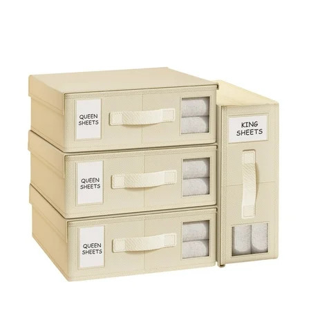 SPORTS JOY 4Pack Bed Sheet Organizer and Storage,Foldable Linen Closet Organizer and Storage with Window,Sheet Storage Organizer for Bedsheets,Blankets and Towel,Duvet Covers (Beige) | Walmart (US)