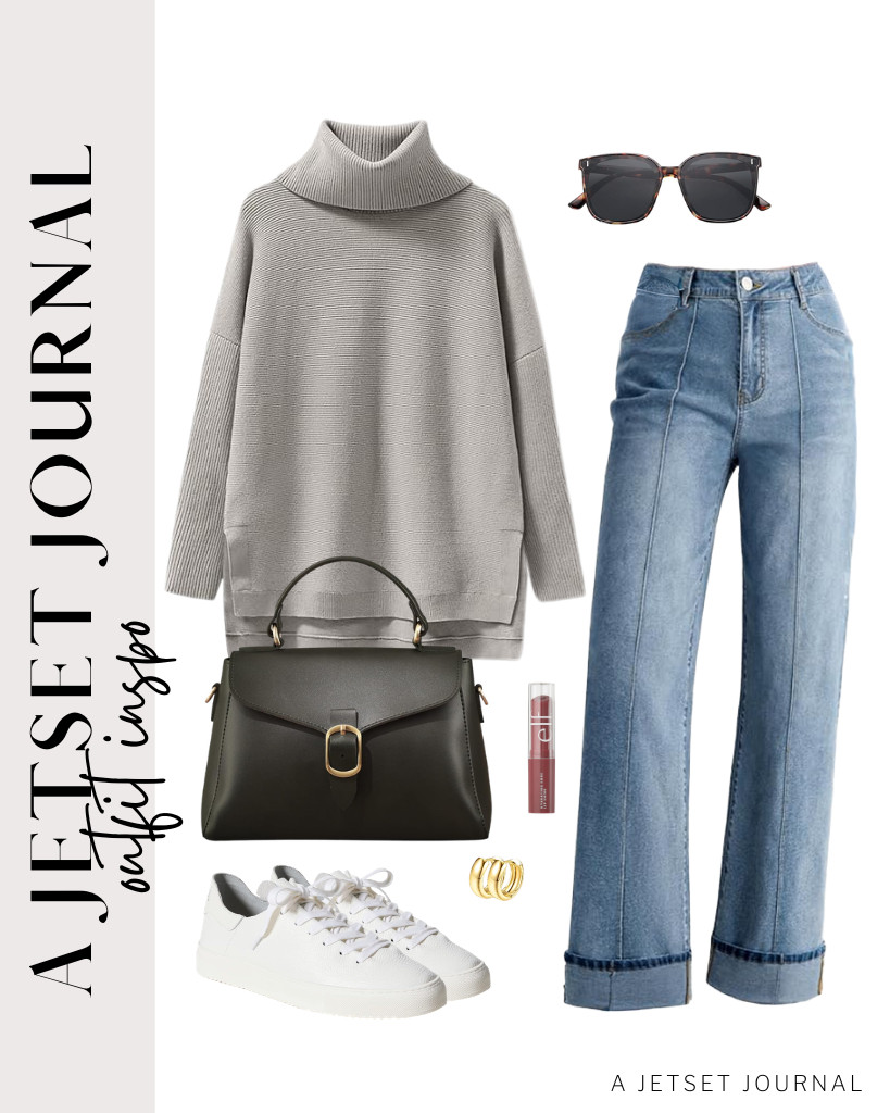 Our next outfit features a stylish combination of jeans and a light gray turtleneck sweater. I also think this black top-handle bag is an elegant addition to the look. Don’t forget to apply your e.l.f. Hydrating Core Lip Shine! 

 #LTKSeasonal #LTKSaleAlert