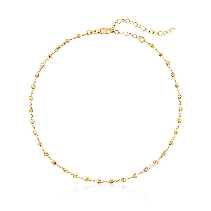 18kt Gold Over Sterling Moon-Cut Bead-Chain Choker Necklace. 12" | Ross-Simons