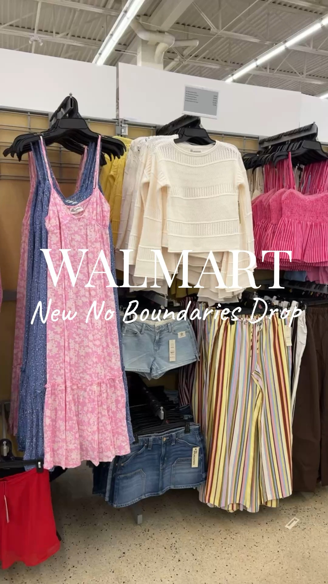 No Boundaries new arrivals at Walmart include stripe beach pants, open weave knits and spaghetti strap maxi dresses. 