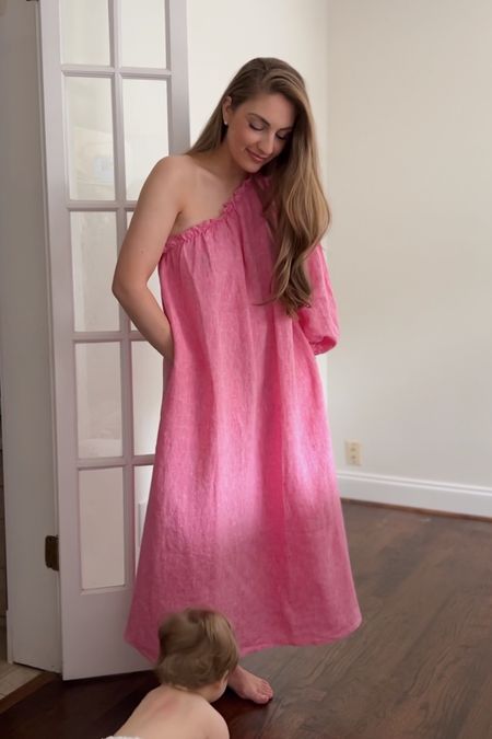 The color of the season now in this playful (and comfortable!) off the shoulder silhouette 💕 pink linen dress is true to size - wearing a small 

#LTKFind #LTKSeasonal