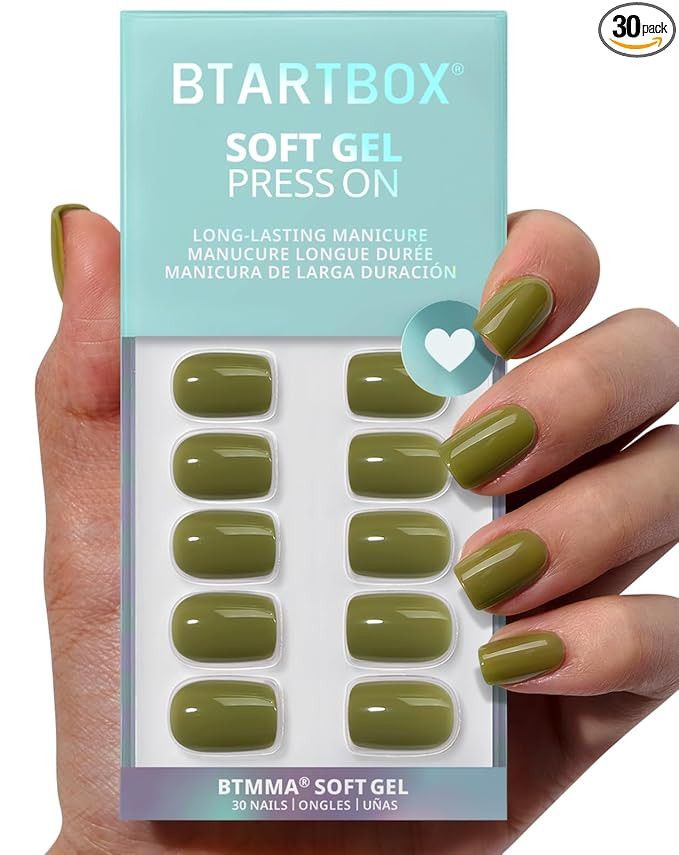 BTArtbox Press On Nails Short - St. Patrick's Day Olive Green Squoval Press On Nails with Glue fo... | Amazon (US)