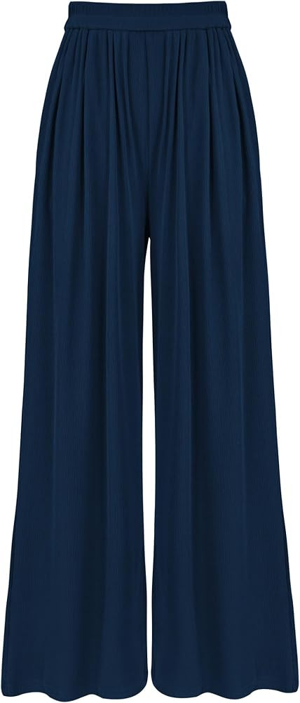 BTFBM Women's Casual Wide Leg Pants Spring Summer Clothes Pleated Elastic Waist Loose Palazzo Kni... | Amazon (US)