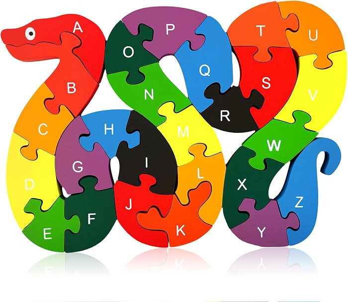 LovesTown Wooden Puzzles for Kids, Double Sided Snake Jigsaw with Alphabet & Numbers, Montessori ... | Amazon (US)