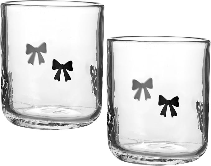 Skylety 2 Pack Christmas Icon Glass Cups 14 oz Bow Icon Juice Glass Es Handblown Glasses Coquette... | Amazon (US)
