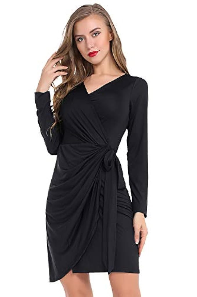 AUQCO Women's Wrap Long Sleeve Slim Bodycon Wear to Work V-Neck Dress | Amazon (US)