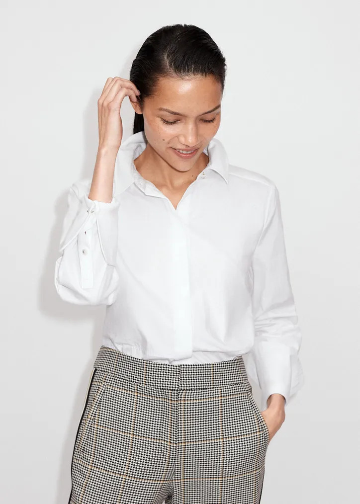 Mixed Media Curved Hem Shirt | ME + EM